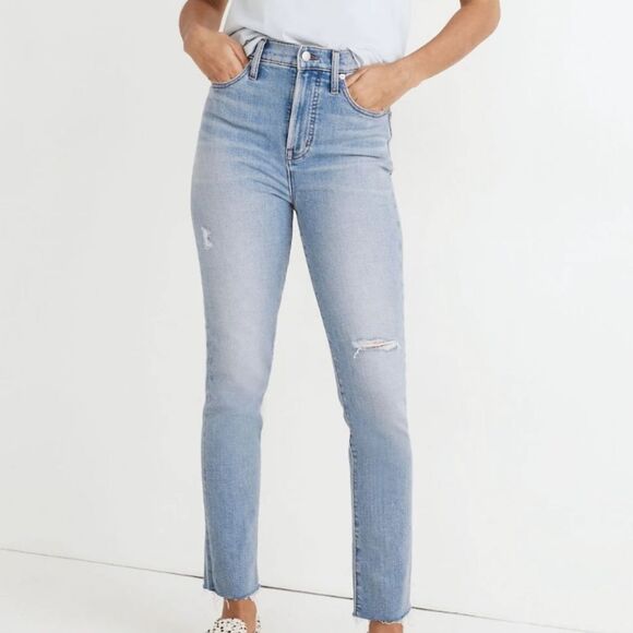 Madewell Denim - Madewell 26 The Perfect Vintage Jeans Light Blue Distressed High Rise Straight..